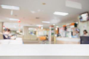 white counter with hospital or clinic interior blurred for background photo