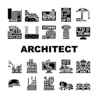 conjunto de iconos de ocupación profesional de arquitecto vector