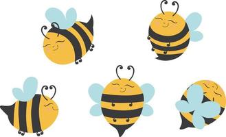 conjunto de iconos de dibujos animados aislados de abeja de miel. Ilustración de vector de animal de abeja de miel aislado sobre fondo blanco. conjunto de dibujos animados vectoriales de icono de abeja de miel.