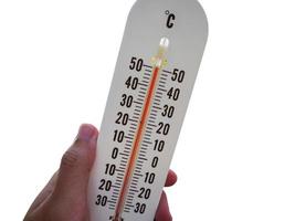 thermometer with hot temperature isolated on white photo