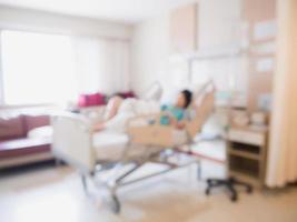 Abstract blur Patient on bed in Hospital Room interior for background photo