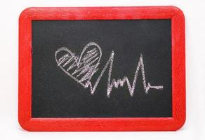 Heartbeat sign, love heart on a chalkboard photo