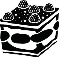 tiramisu chocolate with raspberries, cake dessert, hand-drawn illustration vector