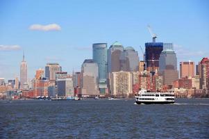 New York City Manhattan skyscrapers and boat photo