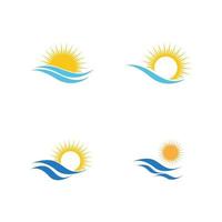 sea Water wave and sun icon vector illustration design logo - Vector