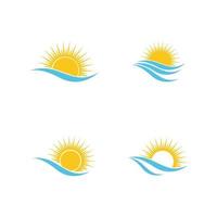 sea Water wave and sun icon vector illustration design logo - Vector