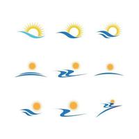 sea Water wave and sun icon vector illustration design logo - Vector