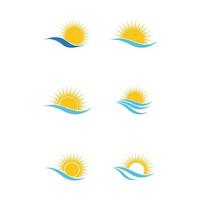 sea Water wave and sun icon vector illustration design logo - Vector