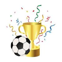 Soccer ball and cup isolated on white background. Football concept design with a football and winner cup on a white background. Soccer ball and cup isolated. vector