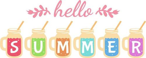 Hello Summer vector, Summer Drink, Hello Summer Sign vector