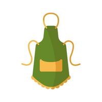 Bright green kitchen apron with ties and large yellow pocket. Pinafore for working in kitchen. Cooking dress housewife. Protective garment vector