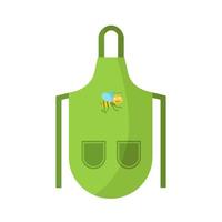 Bright green kitchen apron with drawstrings with two pockets and beautiful bee pattern. Pinafore for working in kitchen. Cooking dress housewife vector