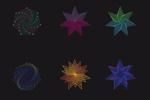 conjunto de espirales estrellas arte de línea, elementos de diseño, patrones abstractos de línea. remolino en espiral, línea de torsión, vórtice. plantillas vectoriales de líneas geométricas de rotación radial. vector