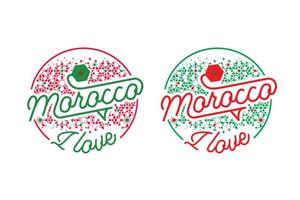 Logo i love morocco plus arabesque shape printed for t-shirt clothing. Moroccan flag. Typography vector