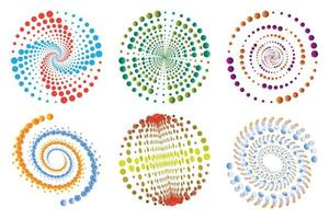 conjunto de espirales, elementos de diseño, patrones abstractos punteados. remolino en espiral, puntos de torsión, semitono de vórtice. plantillas vectoriales de líneas circulares de rotación radial. vector