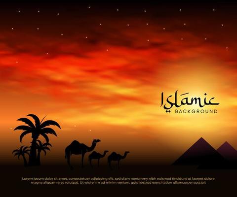 vector design with Islamic background at night in the desert