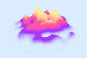 Modern gradient landscape 3d illustration. Abstract elevation map of mountains with contour topographic map lines background photo