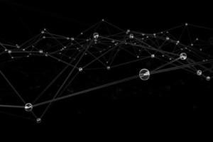 Lines and particles connection. Three-dimensional rendering concept. Abstract plexus object 3d illustration. Science liquid transparent polygonal geometric background photo
