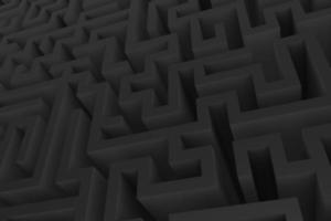 laberinto negro, forma compleja de encontrar la ilustración 3d de salida. fondo de laberinto tridimensional abstracto foto