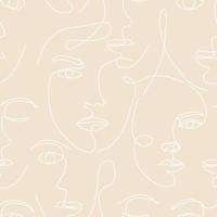 Vector seamless pattern with women faces continuous Line art