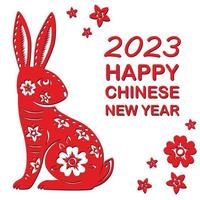 Happy Chinese new year 2023 Zodiac sign, year of the Rabbit, with red paper cut art on white color background vector