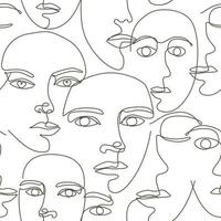 Vector seamless pattern with women faces continuous Line art