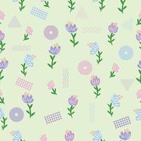 Cute floral flowers soft colorful seamless pattern doodle kids baby kawaii cartoon Premium Vector