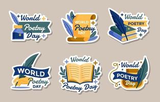 World Poetry Day Stickers Set vector