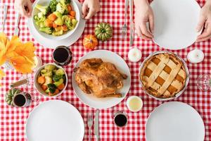 top view of home traditional thanksgiving feast photo