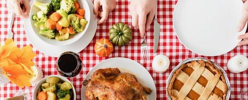 top view of home traditional thanksgiving feast photo