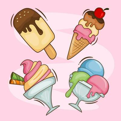 Vector graphic illustration of delicious ice cream set