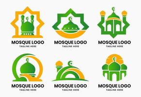 conjunto de plantilla de diseño de logotipo de mezquita islámica vector
