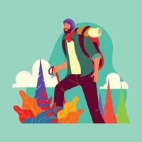 Hiking Man in Fall Season vector