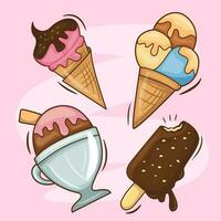 Vector graphic illustration of delicious ice cream set