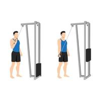 Man doing Single arm cable triceps extension. Flat vector illustration isolated on white background