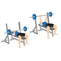 Man doing Close grip bench press exercise. Flat vector illustration isolated on white background