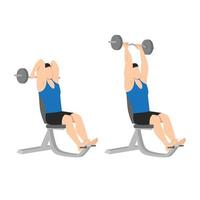 Woman doing Seated barbell french press exercise. Flat vector illustration isolated on white background