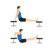 Man doing Chair. bench tricep dips exercise. Flat vector illustration isolated on white background