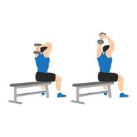 Man doing Dumbbell overhead triceps extension exercise. Flat vector illustration isolated on white background