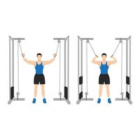 Man doing Standing high pulley cable curl. flat vector illustration isolated on different layers. Workout character