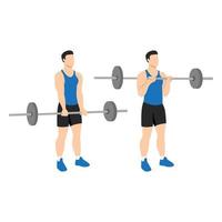 Man doing Reverse barbell curl. Flat vector illustration isolated on different layers. Workout character