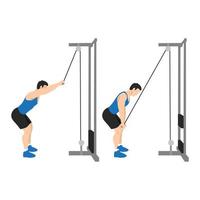 hombre haciendo ejercicio de pulldown de lat de brazo recto. ilustración vectorial plana aislada sobre fondo blanco vector