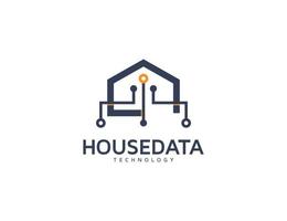 House logo with digital data technology symbol design concept vector