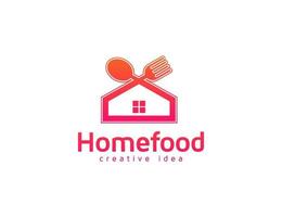 Home food logo design with spoon, fork, and kitchen knife vector