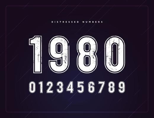 Set of distressed retro numerals or numbers design template