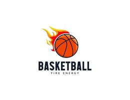 Modern basketball emblem logo design with fire illustration