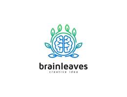 plantilla de ilustración de logotipo degradado de cerebro y hojas vector