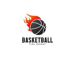 diseño de logotipo de emblema de baloncesto con ilustración de fuego vector