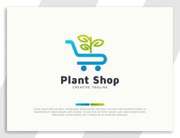 tienda de plantas o logotipo de tienda con hojas y concepto de carro vector