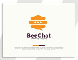 Bee chat communication logo design with bee hive illustration vector